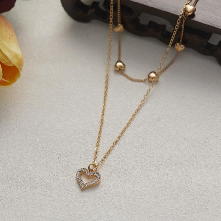 Heart Frame Pendant Necklace Trendy Accessory Alloy Texture Double Layer Chain Jewelry for Casual and Special Occasion