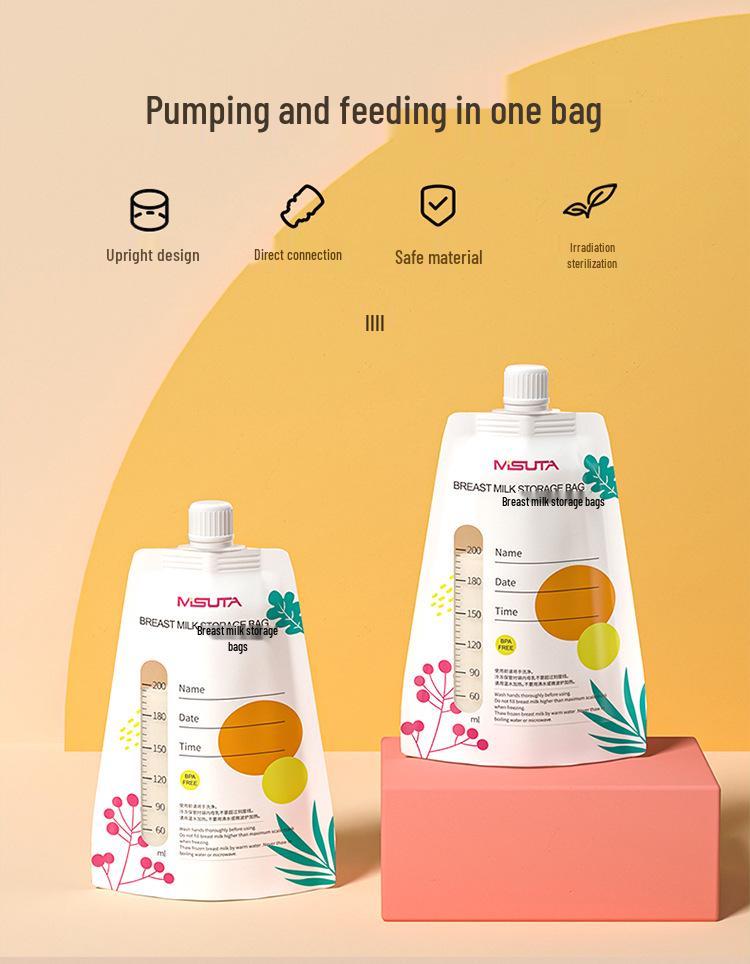 Misuota Stand-Up Double-Seal Breast Milk Storage Bags with Direct Pump Connection