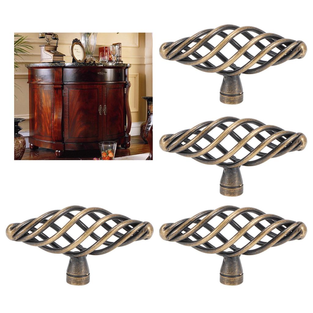 4Pcs Door Handle Antique Zinc Alloy Pull Knobs Closet Wardrobe Drawer Cabinet Hardware Accessory