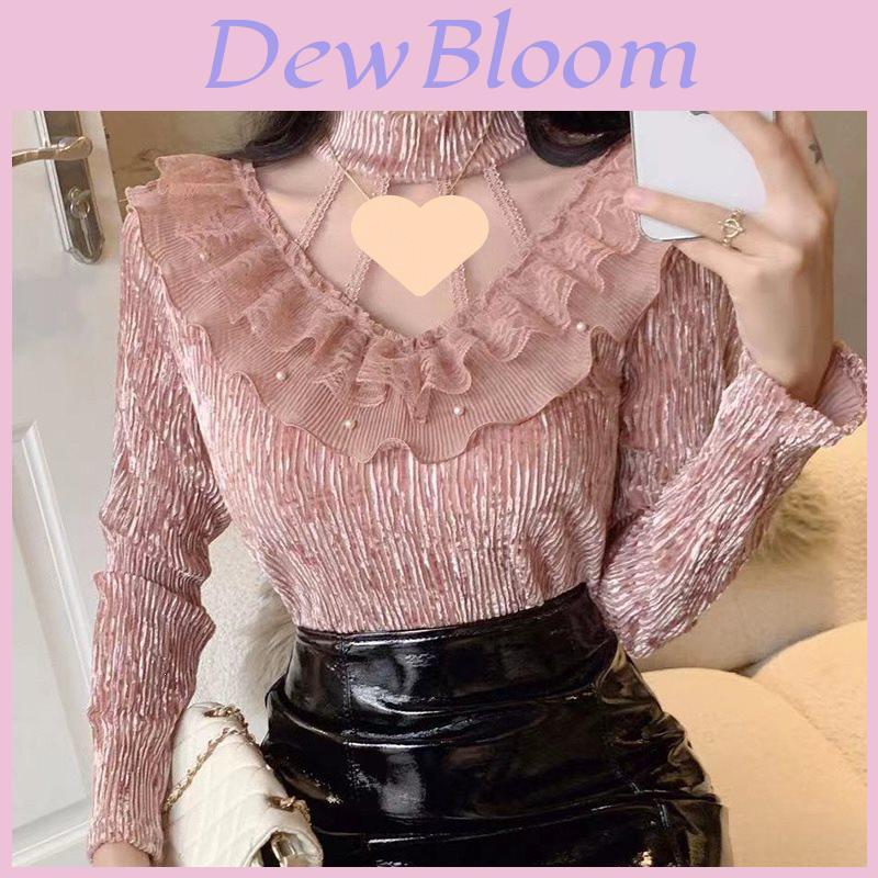 Womens Lacetrim Mock Neck Top With Embellishments For Office Wear
