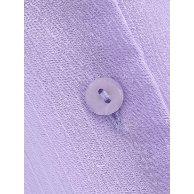 Kaslead New Arrival Women's Fashion Style Fashion Casual Easiest for Match Purple Ruffles Long Sleeves Shirt