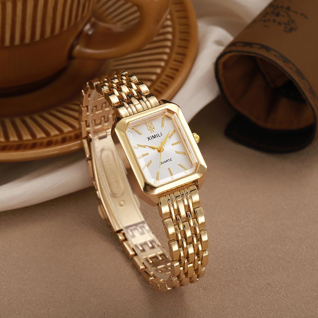 1 pièce/set montres carrées minimalistes pour femmes avec bracelet en acier, montres à quartz tendance, adaptées comme cadeaux