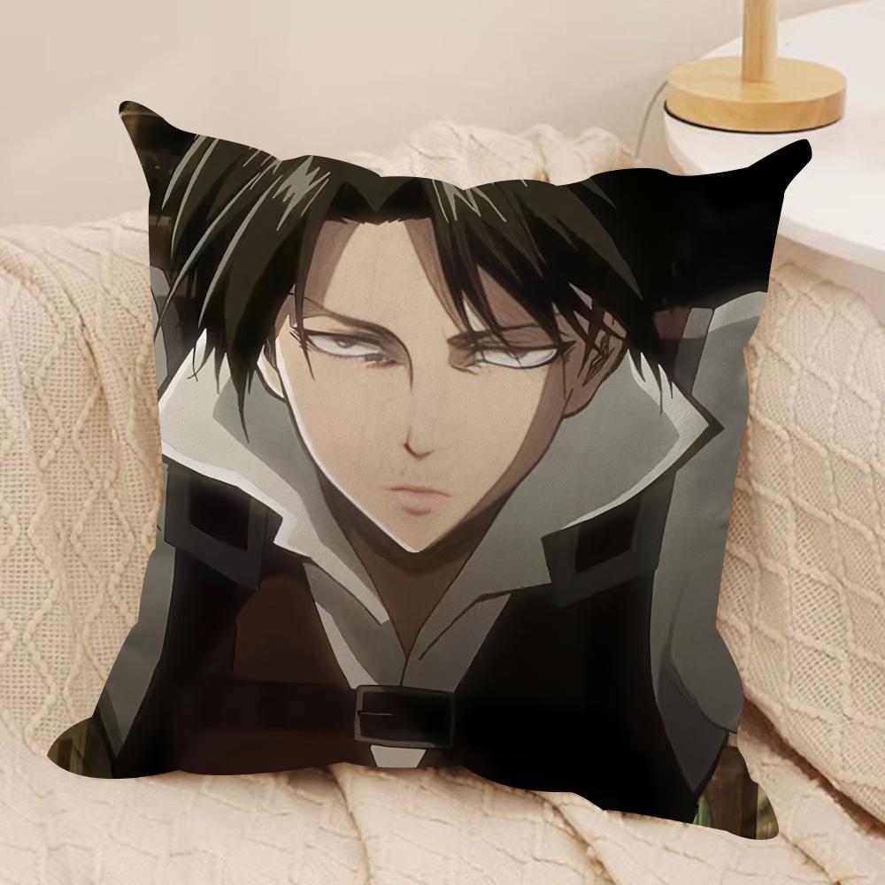 L-Levi Ackermans Anime Cushion Cover Silky Short Plush Invisible Zipper Dustproof Sofa Pillow Case For Home Decor