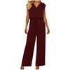 Women Sleeveless V Neck Jumpsuit with Adjustable Waist and Wide Leg Design for Comfortable All Day Wear