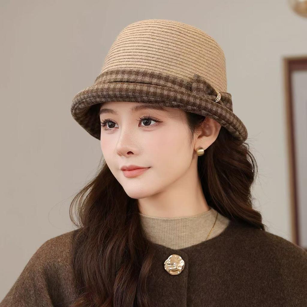 In the elderly hat female autumn and winter mother foreign gas velvet warm crimping basin hat British retro elegant bucket hat