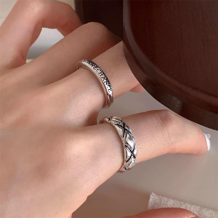 Rhombus Old Style Letter Ring Light Luxury Index Finger Ring Heavy Industry Versatile Adjustable Ring Tide