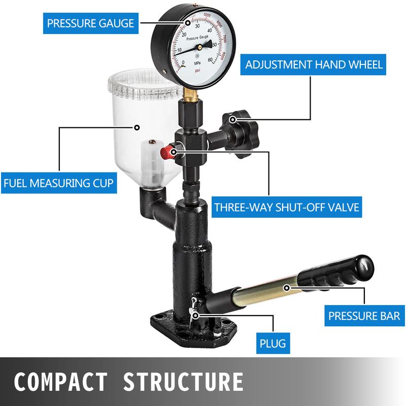 SucceBuy Diesel Fuel Injector Nozzles Tester with Dual Scale Gauge 6000PSI Engine Fuel Tester Repair Tool for Car Tractor Truck