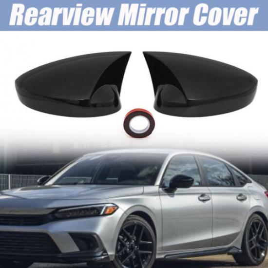 2X Gloss Black Ox Horn Side Mirror Cover Cap Trim For Honda 11th Civic -