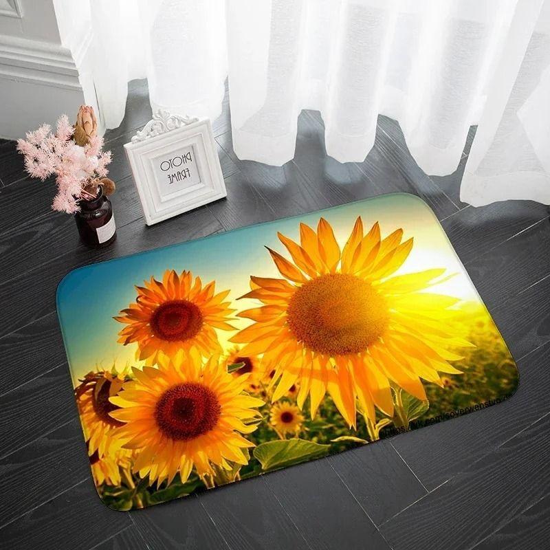 Kitchen Mat with Sunflower Pattern Hallway Non-slip Rug Suitable for Kitchen Living Room Porch Balcony Spring Home Decor Welcome