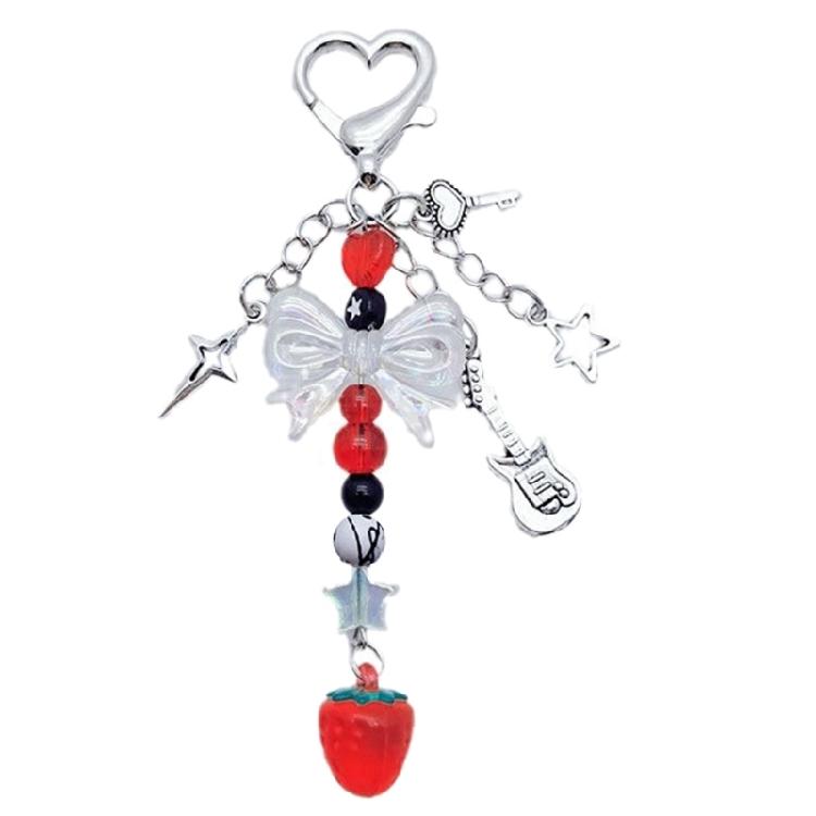 

Cute Strawberry Pendant Keychain Delicate Crystal Bowknot Bead Keyring DIY Charm 1