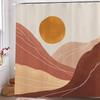 Mountain Shower Curtain,Teal Bathroom Shower Curtain, Cool Nature Watercolor Misty Forest Sun Sunset Landscape Shower Curtains