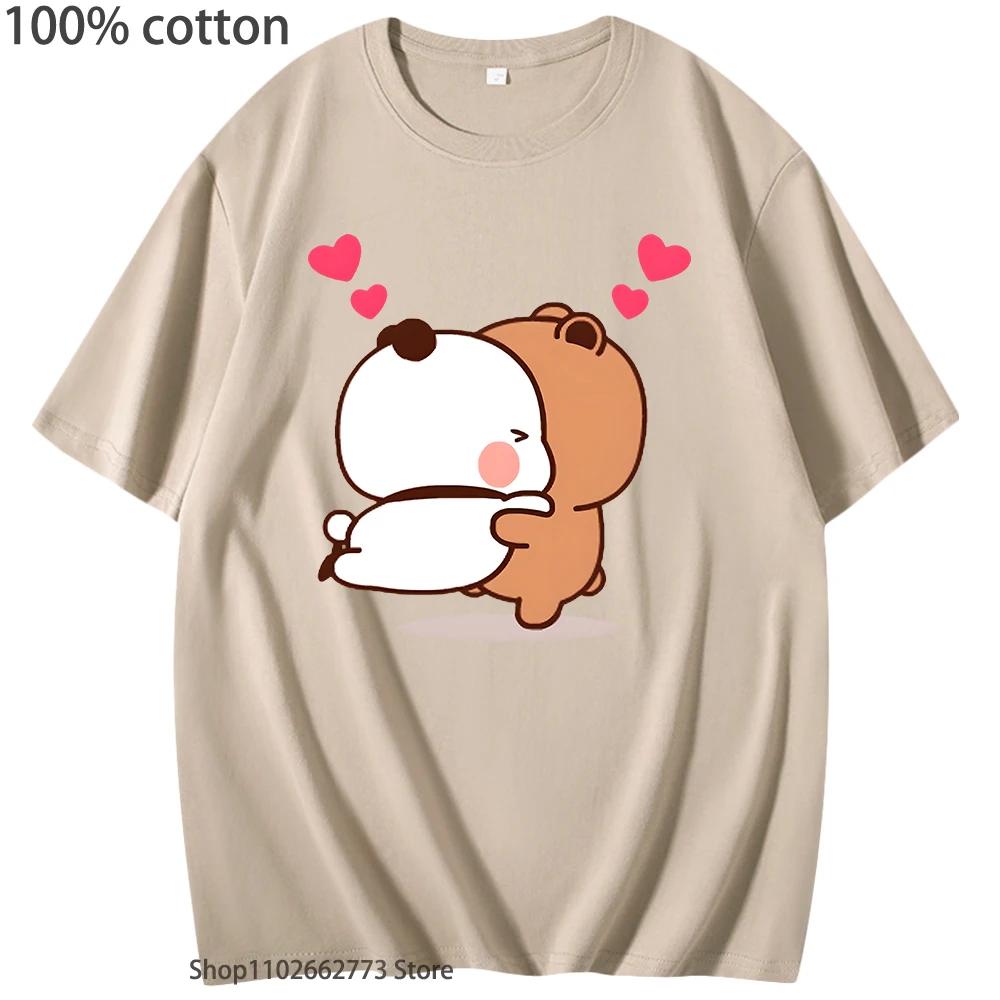 Women Kawaii Bubu Dudu Shirt Panda and Brownie Bear Couple T-Shirts Short-Sleeved Tees O-neck Women Cotton Tops