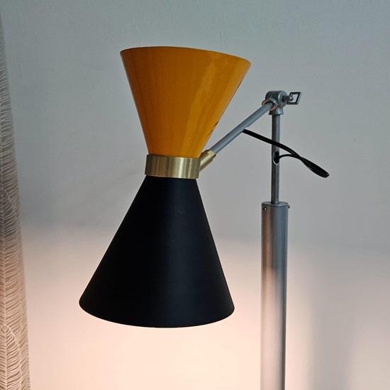 Mid Century Italian Stilnovo Adjustable Floor Lamp, Black Amber Brass, 210.82 cm Dual Tone