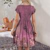 Women's Round Neck Summer Fly Sleeve Casual Printed Loose Button Pocket Midi Dresses