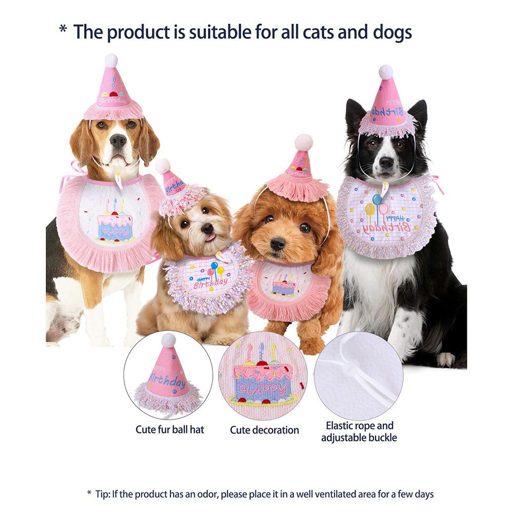 Cute Costume Supplies Puppy Cat Bib Adjustable Drool Scarf Pets Accessories Birthday Party Hat Large Cat Dog Bandana Set