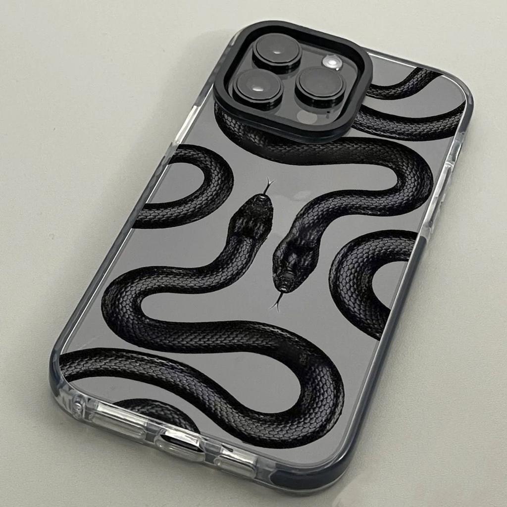 Tide Brand Black Mamba Snake Applies To Apple 15promax Mobile Phone Case iPhone14 Transparent Black Edge 13 Silicone 12 Soft