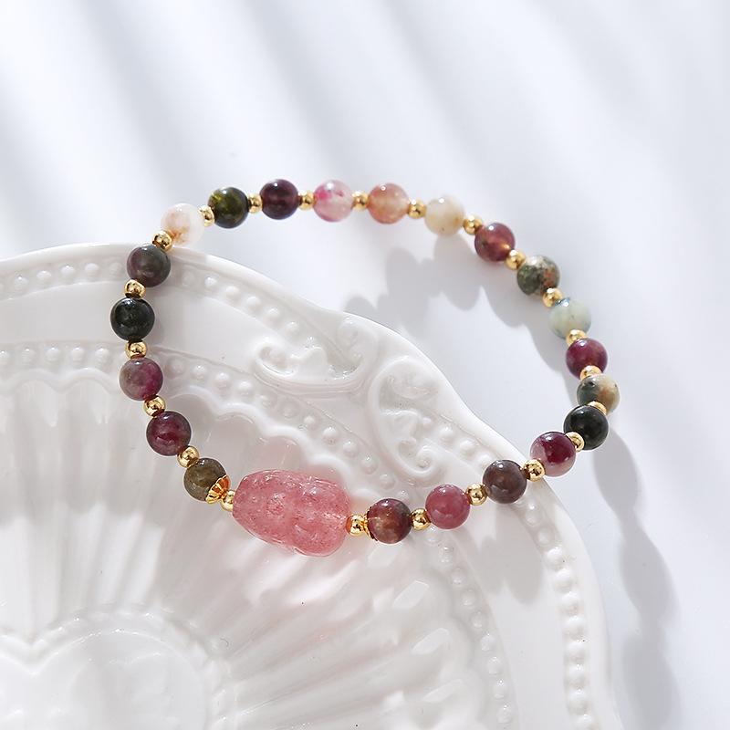 Moonstone Tourmaline Bracelet Strawberry Crystal Bracelet Retro Bangles Women Fashion Jewelry Accessories Gift