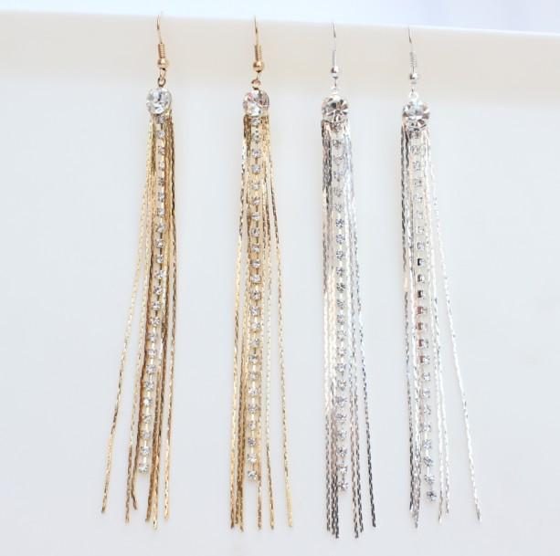 Women s Rhinestone Crystal Tassel Stud Ear Cuffs