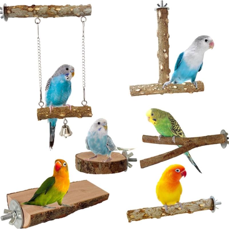 Parrots Cage Accessories 6Pieces/Set Wooden Perches Chewing Sticks Climbing Branches Stand For Small Bird Enrichment