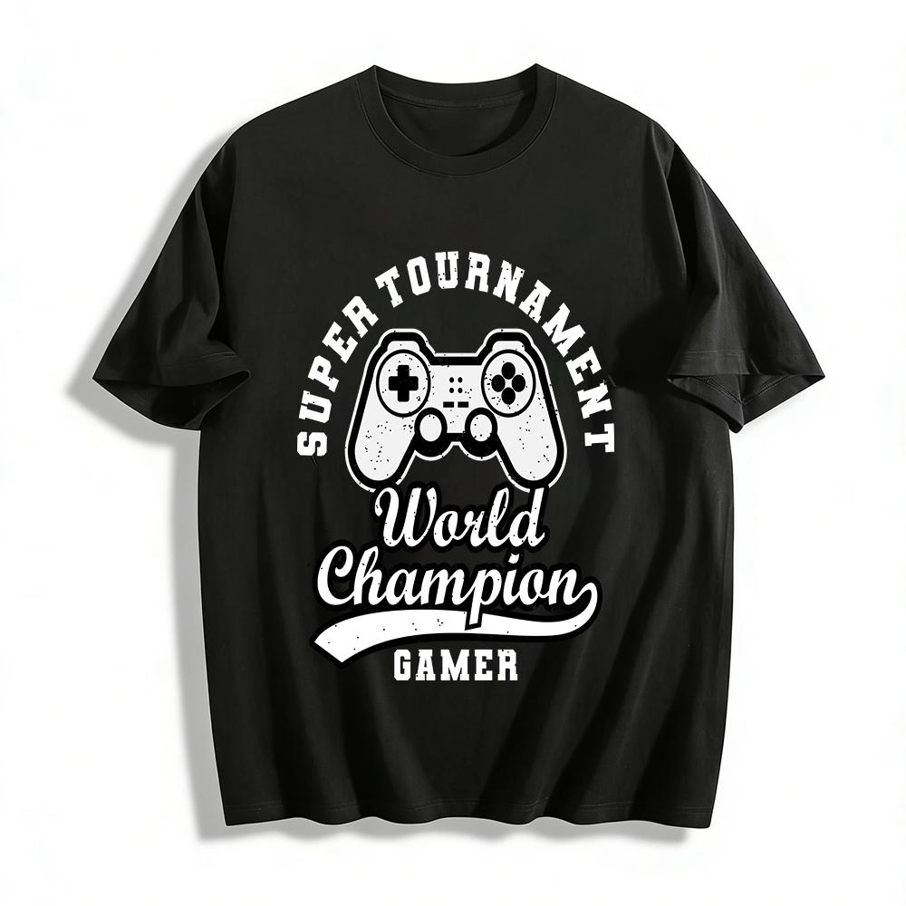 Vintage Style World Champion Gaming Graphic Casual T-Shirt Pure cotton T-shirt XXS
