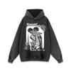 Mens Oversized Washed Cotton Hoodie With Skull Print - Loose Fit Streetwear Long Sleeve Sweatshirt Winter Casual Wear