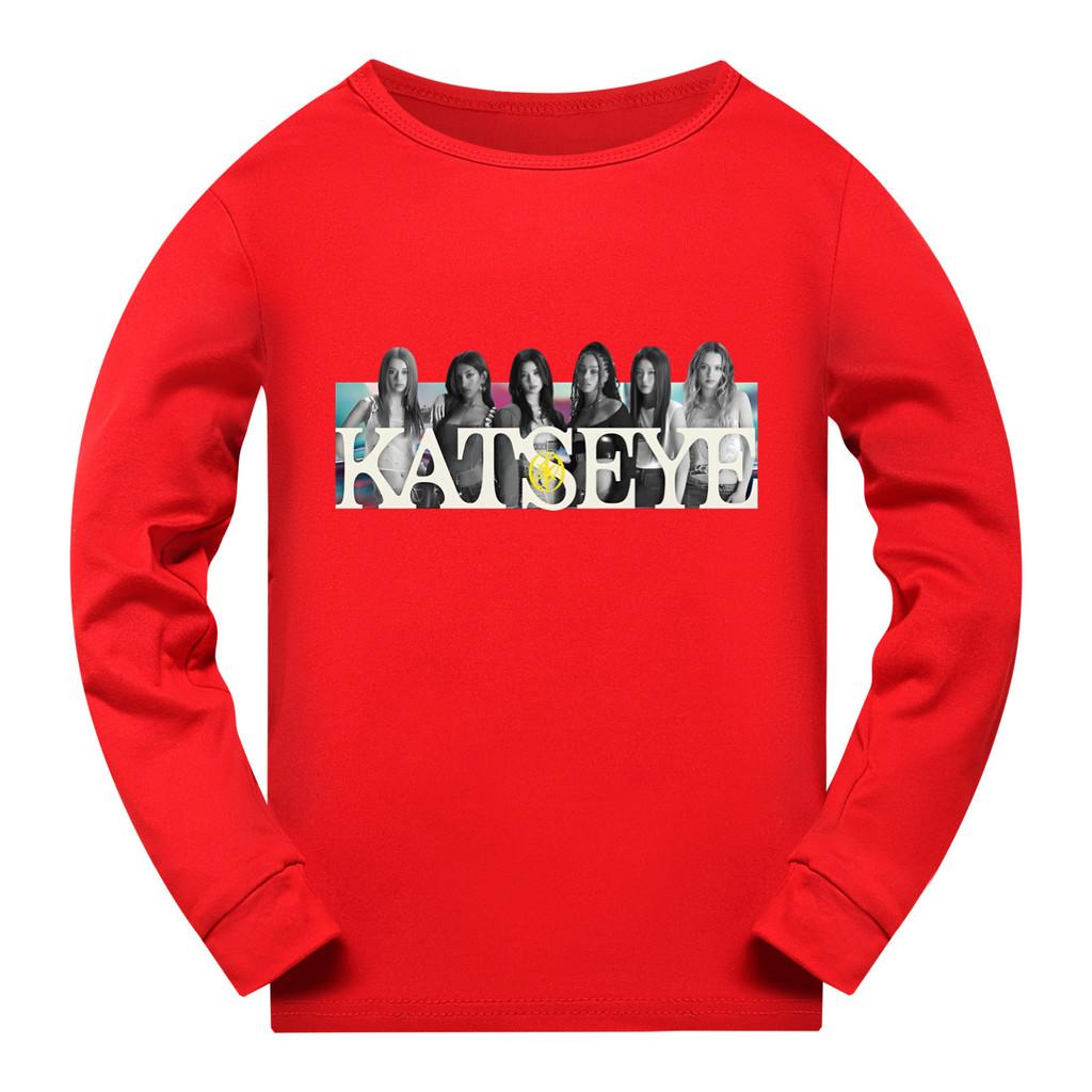 5350 Dětské dívčí tričko s dlouhým rukávem Vzor s potiskem KATSEYE