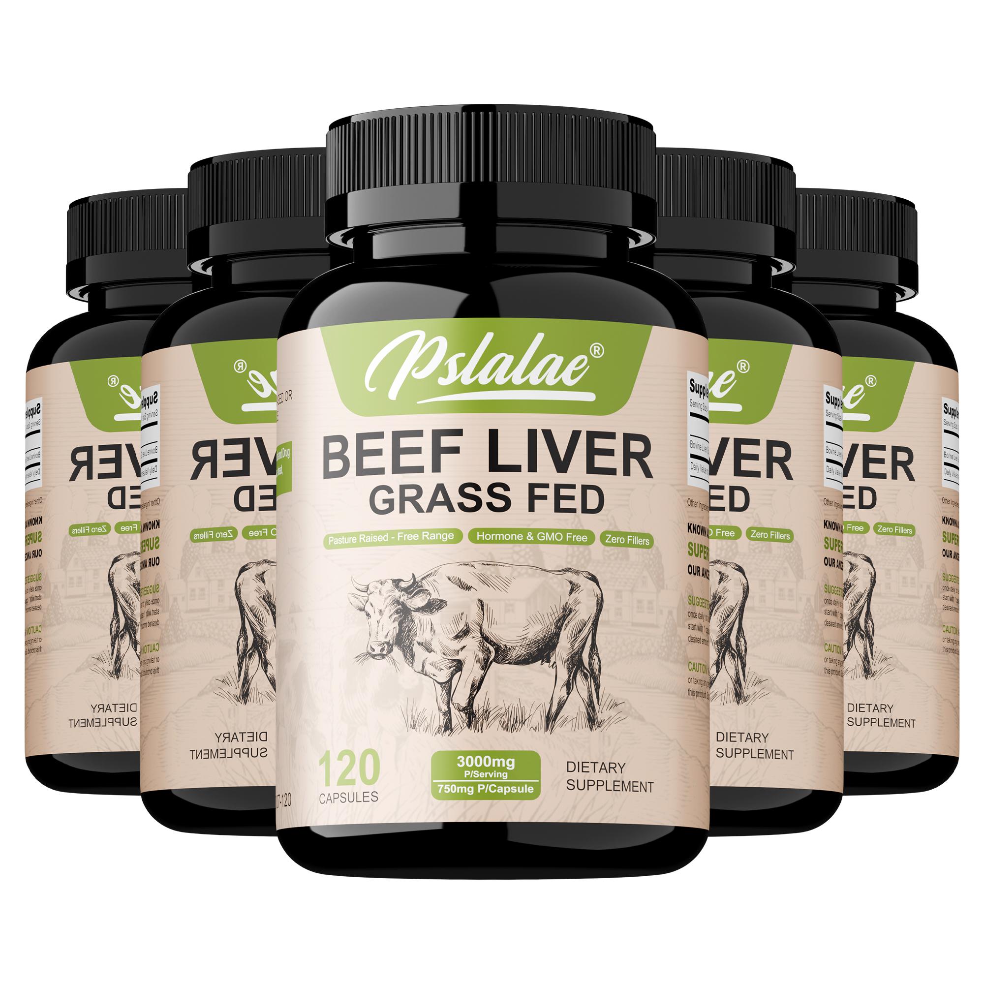 Cápsulas de hígado de res de alto contenido, 3000 mg, protege la inmunidad, apoya la digestión, apto para adultos. 120*5