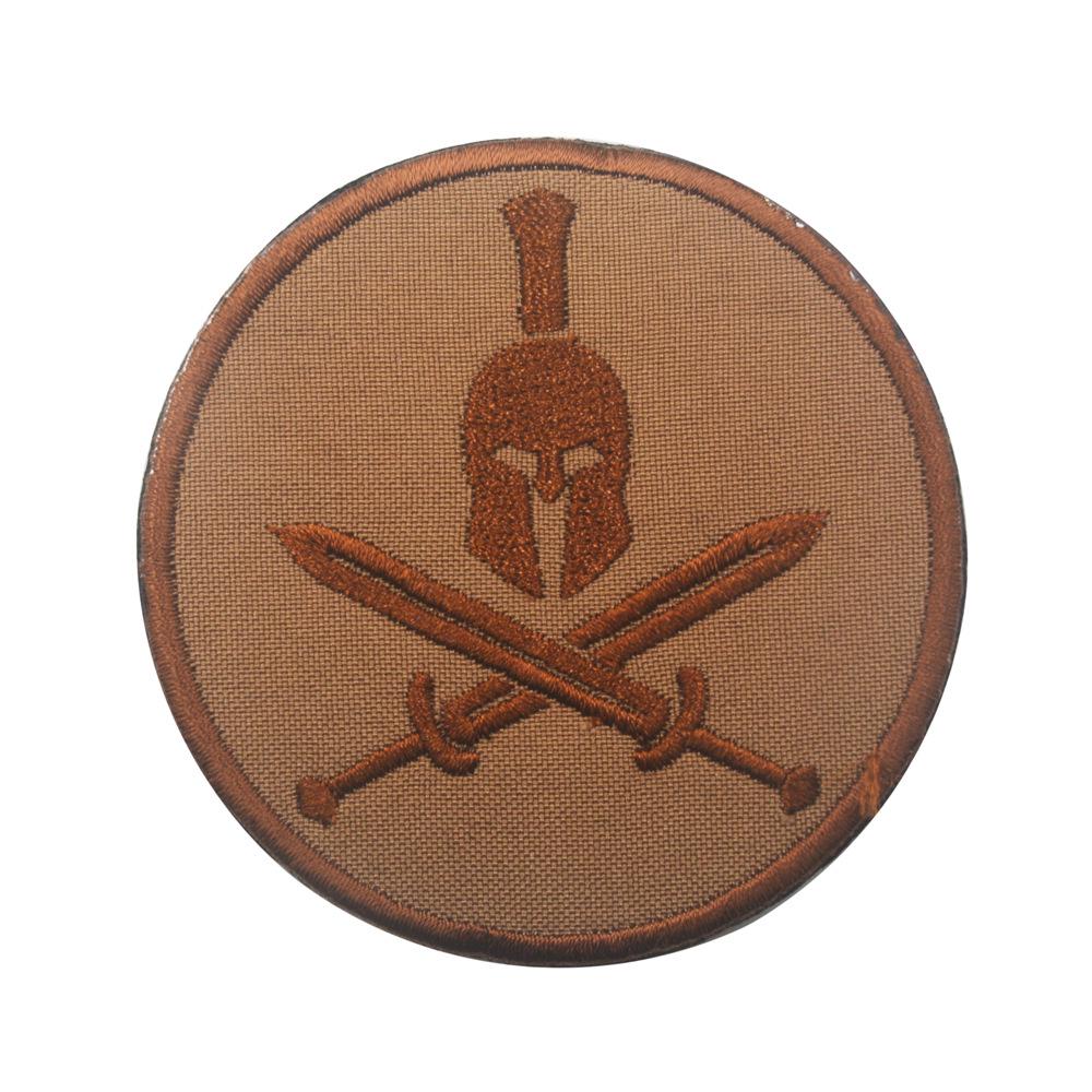 

Spartan Warrior Helmet Embroidery Patch - Round Polyester Fabric Velcro Armband (2018)