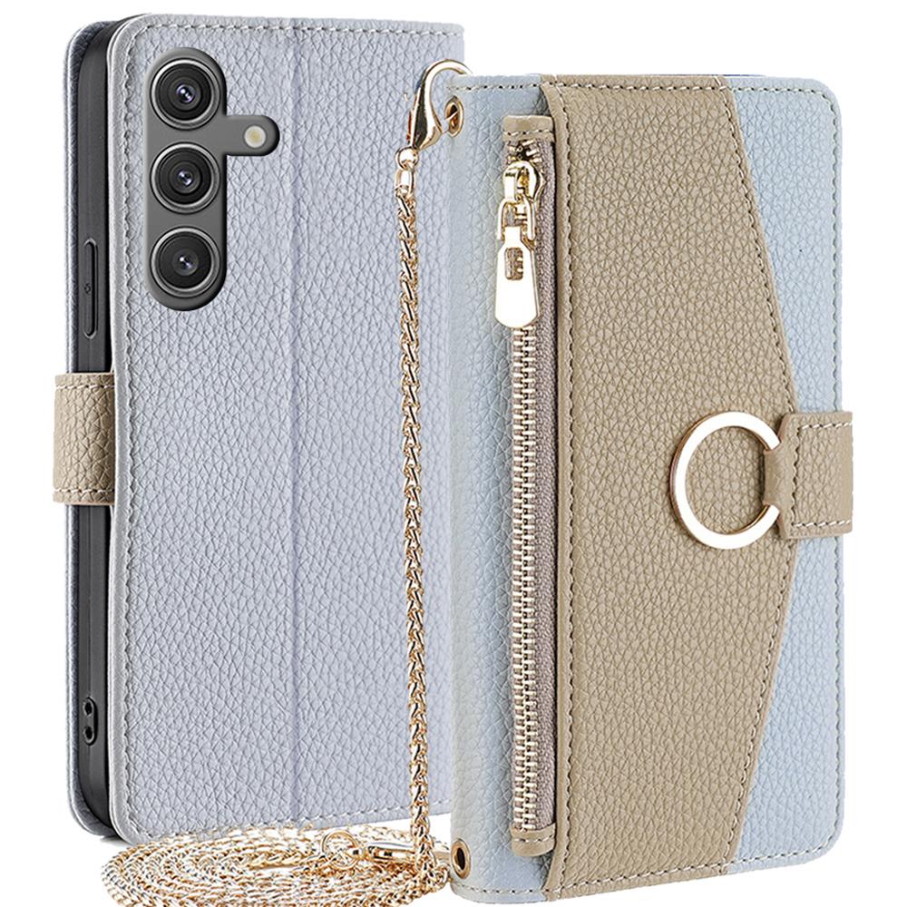 Pro Samsung Galaxy S24 Makeup Mirror Zip Kryt na kapesní telefon Pouzdro proti poškrábání s popruhem přes rameno