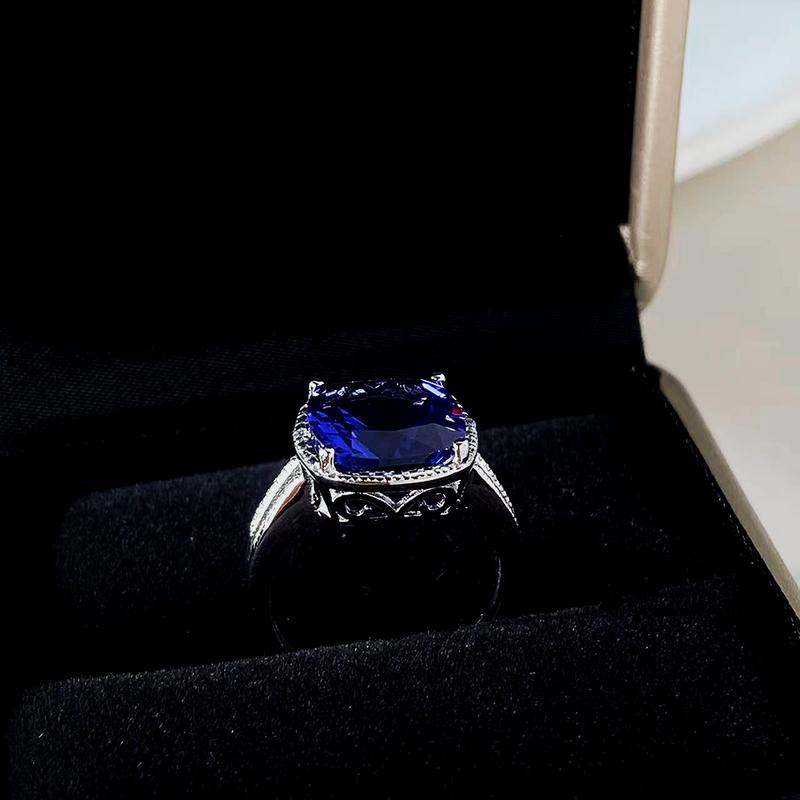 925 Sterling Silver Rings Princess Cut Created Nano Tanzanite Blue Square Gemstone Party Wedding Fine Jewelry Christmas Gift