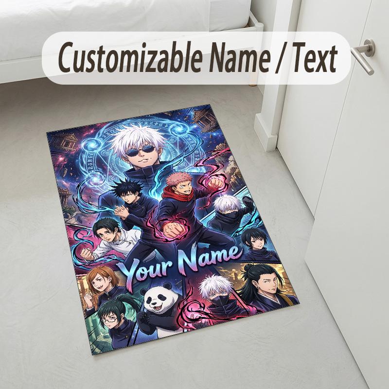 Personalized Crystal Velvet Carpet,Jujutsu Kaisen Custom Printed Name, Plush Area Rug For Home Indoor Decor