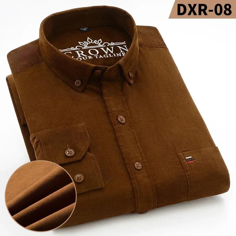 Plus size 7XL 100%Cotton corduroy long-sleeve shirts for men slim fit formal plain shirt soft casual elegant brushed clothes