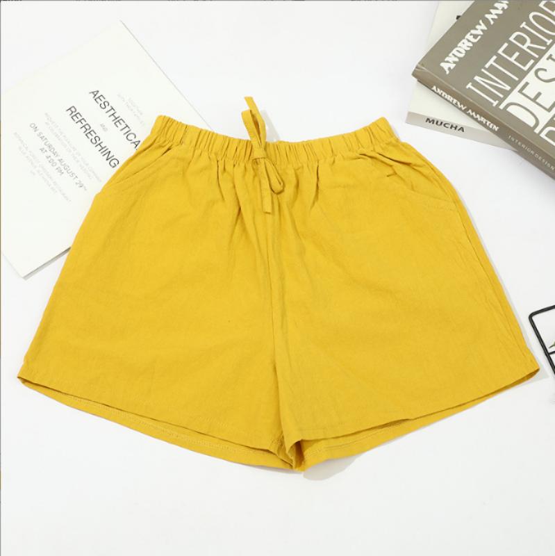 

Женские летние однотонные льняные свободные шорты с высокой талией, повседневные тонкие широкие хлопковые льняные шорты, свободные повседневные M