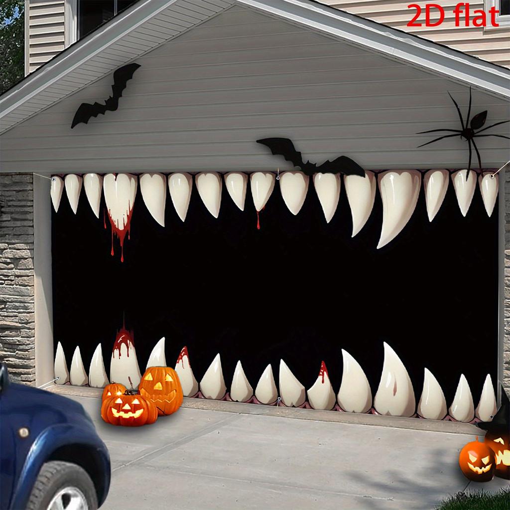 Halloween Extra Large Bloody Vampire Teeth Garage Door Flag - Vibrant outdoor decoration durable polyesterzyc