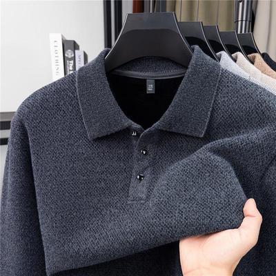 Herren Plus Samt Strickwaren Winter Revers Poloshirt - Mittleres Alter Lässig Warm Langarm Pullover Basisschicht