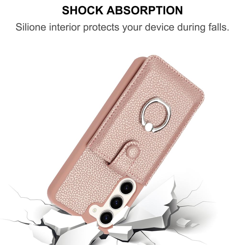 For Samsung Galaxy S23 Case Drawing Type Card Slots Litchi Texture Leather Back Cover with Ring Kickstand