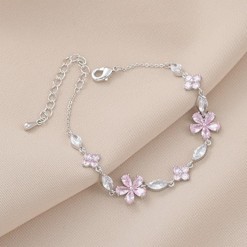 Elegant Womens Geometric Floral Zircon Bracelet Gold Plated Copper Adjustable Fashion Jewelry Daily Wear