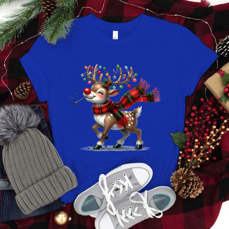 New Christmas Elk Printed T-Shirts Men Women Summer Tee Shirt Femme Casual Elk Short Sleeve Round Neck Tops Christmas T-Shirts