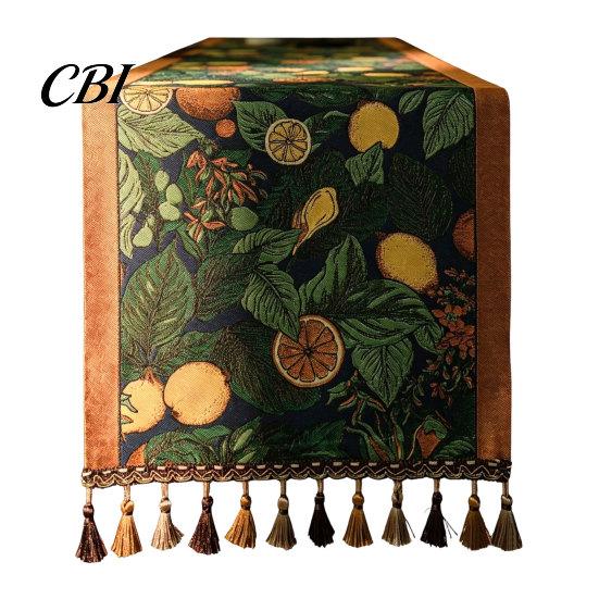 Tassel Edge Table Runner Jacquard Runner, Vintage Floral Elegant Home Decor Accessory with Tassels for Dining Party Scratch Protection