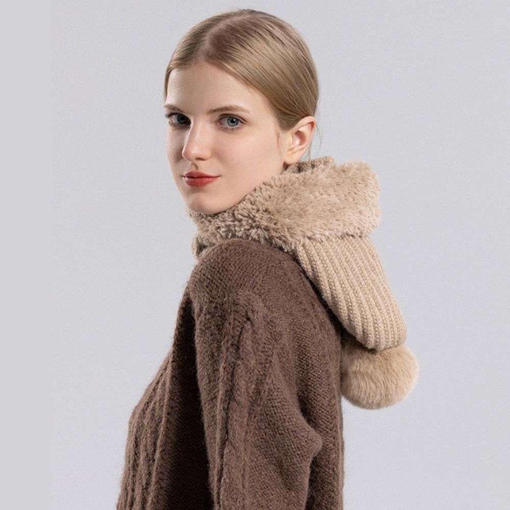 Windproof Winter Hat Fluff Knitted Beanies Hat Simple Hooded Cap Cycling