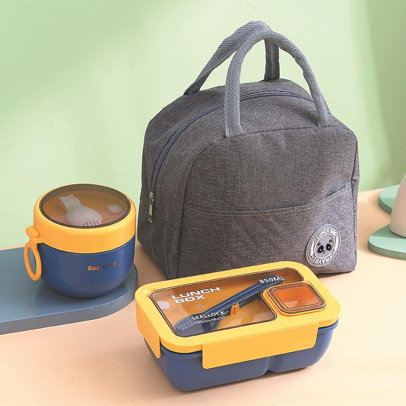 3pcs Lunch Box, Portable And Leak Proof Storage Box With Lid And Thermal Bag, Large Simple Food Storage Bag, For Back To School