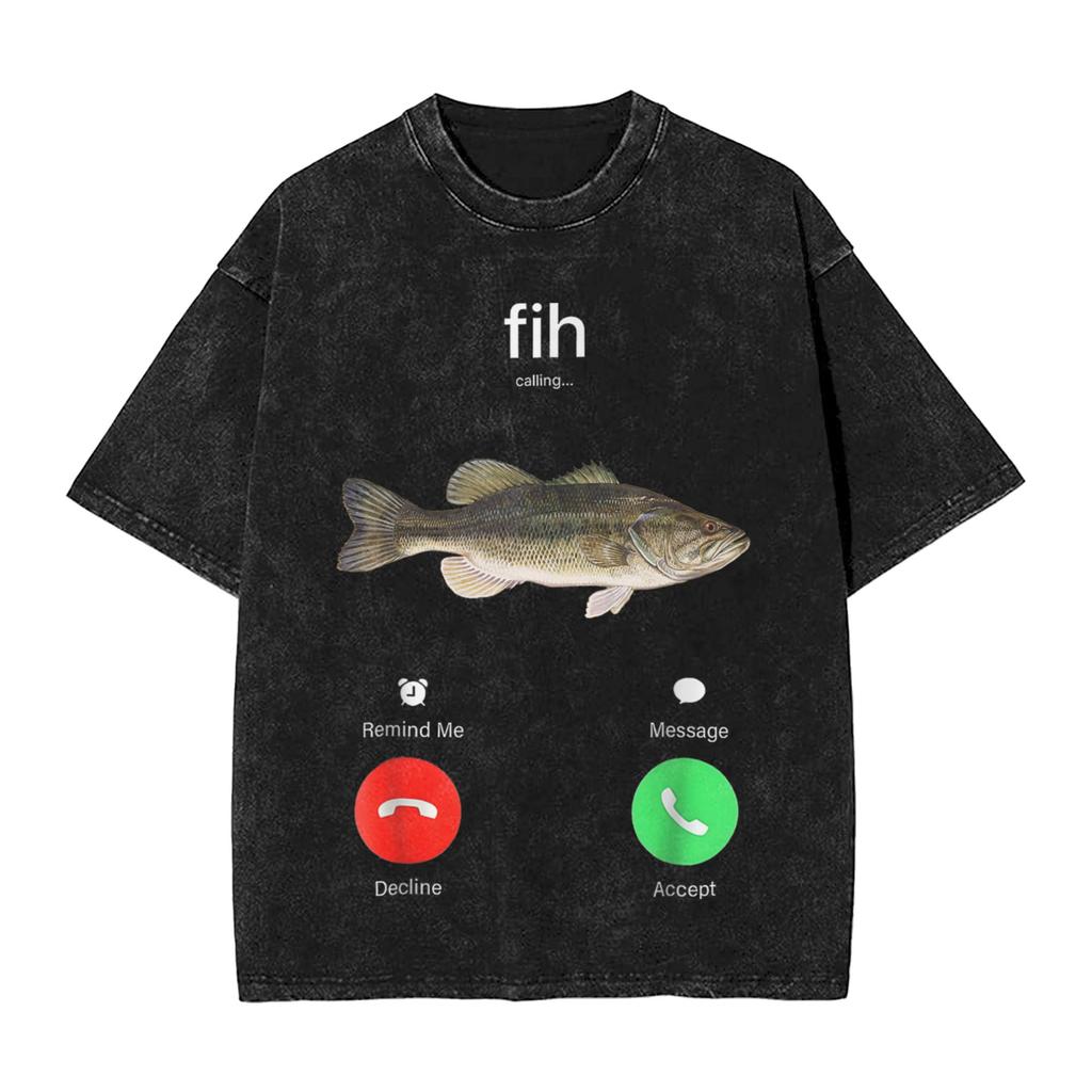 Cahfih Funny Catfish Fih Meme Washed T Shirt Man Y2k Basic Cotton T Shirts Summer Oneck Harajuku Tees Loose Oversized Clothing