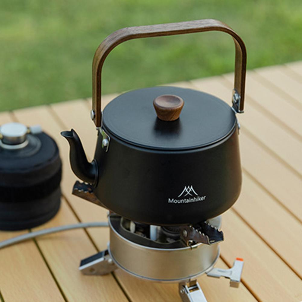 1.1L Teapot Coffee Pot with Wood Handle Ultralight Outdoor Kettle Portable Lightweight Pot Tourist Cookware Supplies
