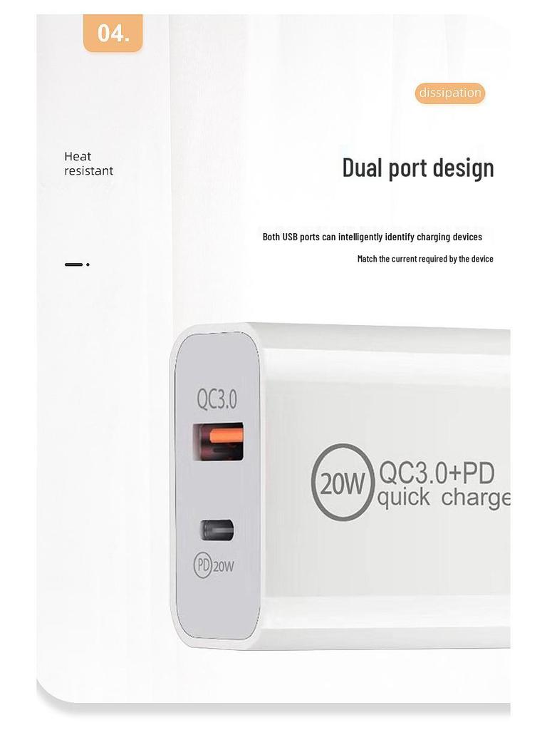 PD20W Fast Charger: Dual Port A+C QC3.0 Set for Apple 12, EU/US Plug Compatible