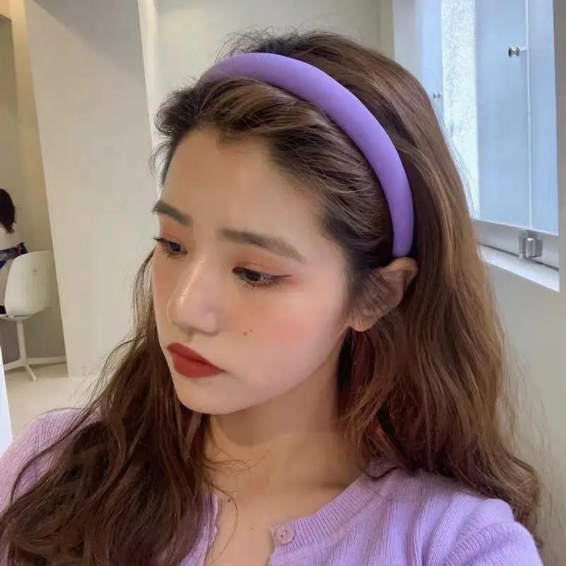 Candy Color Simple Solid Sponge Headband Women Headband Girls Vintage Knit Hair Bands Soft Hairband Elastic Hair Bands