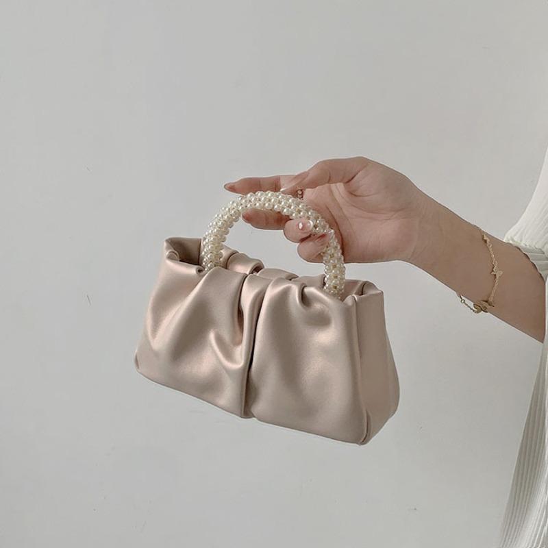 Folded messenger cloud bag sweet girl pearl handbag women's fashion versatile mini mobile phone small bag