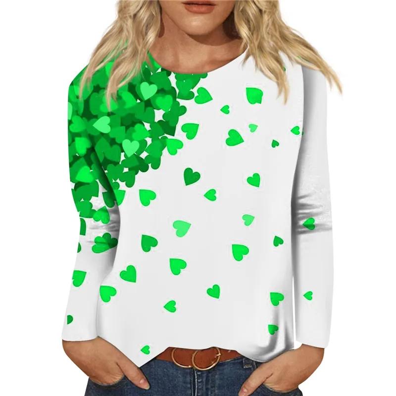 Women's Casual Long-sleeved T-shirt with Red Rose Heart Shape and Black Polka Dot Print Spring/Autumn Fashion Top