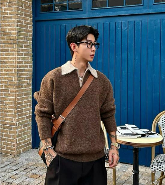 

Unisex Youthful Heavyweight Seagull Collar Sweater - Soft Lapel Knitwear for Couples XXL кавовий