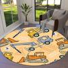 1PC Construction Vehicles Non-Slip Floor Round Carpet, Office, Family, Bedroom, Large Area Rug Indoor Rugs,  Durable Polyester-Z0409