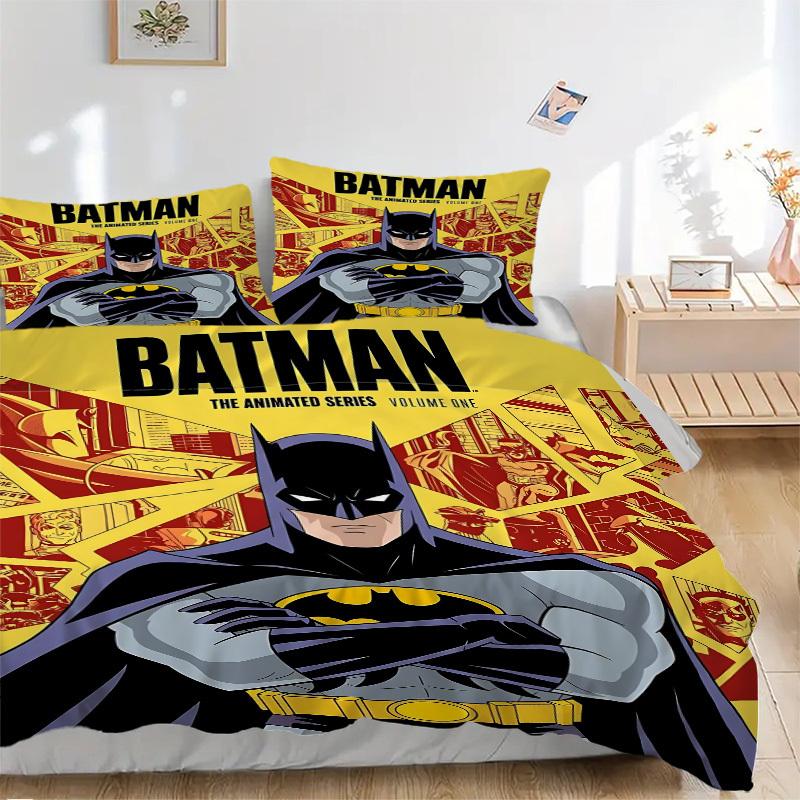 3pcs Batman Animated Series Bedding Set, Soft Polyester Duvet Cover and Pillowcases Machine Washable Seasons all suitable & Guest Room Decor259